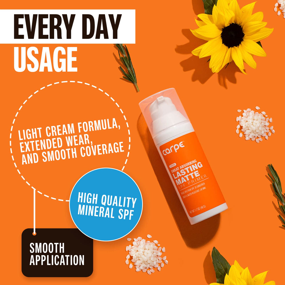 Carpe Primer Visage – pompe sans air pour dosage propre et hygiénique.