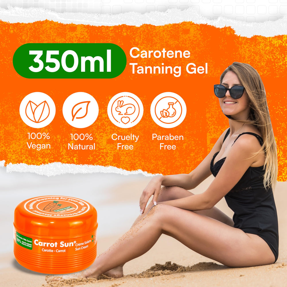 Carrot Sun gel bronzant, texture rapide et absorption efficace pour la peau.