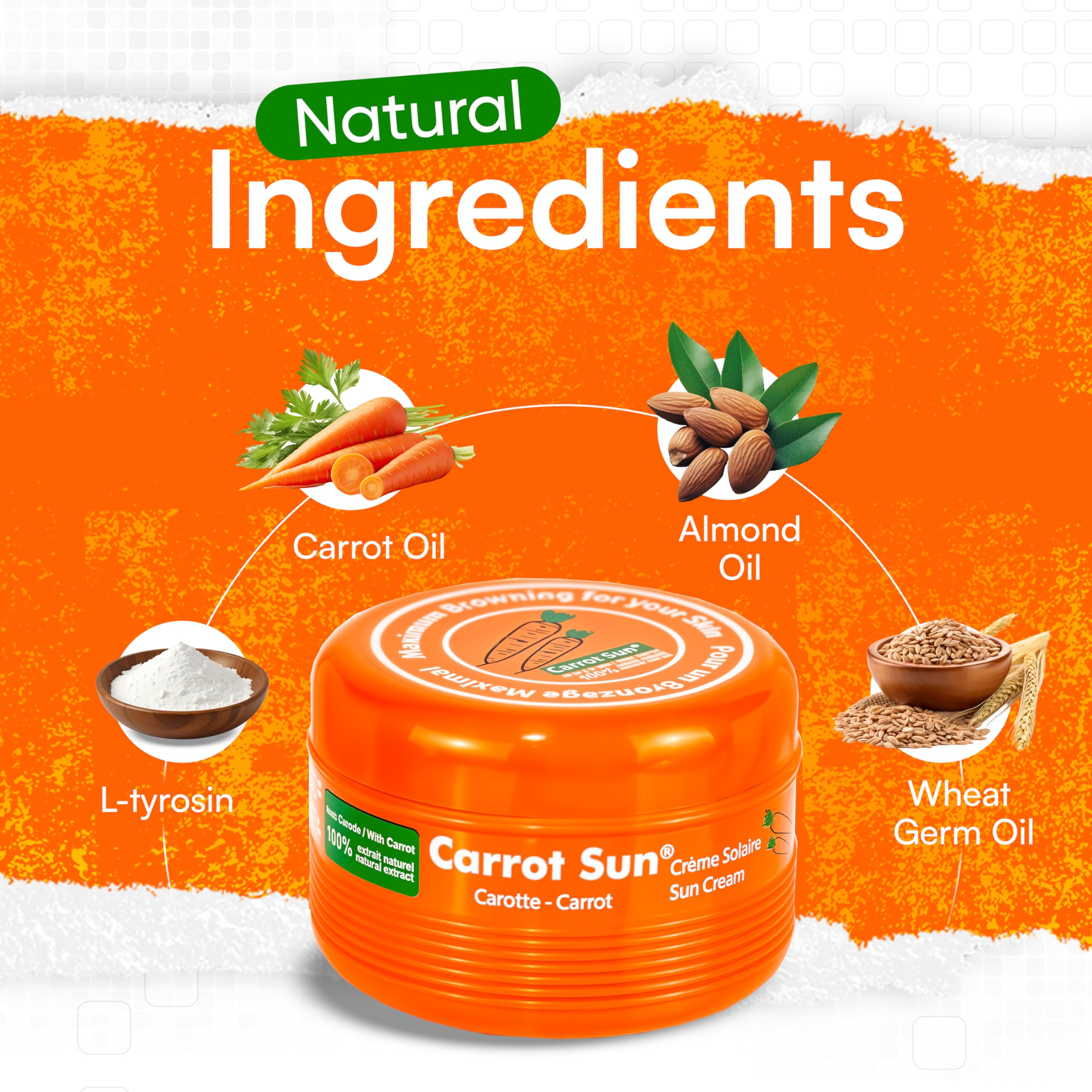 Carrot Sun l-tyrosine est un ingrédient actif favorisant le bronzage naturel.