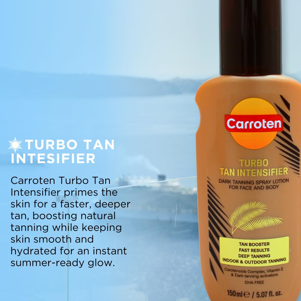 Carroten Turbo Tan Intensifier, visage et corps hydratés, exposition solaire.