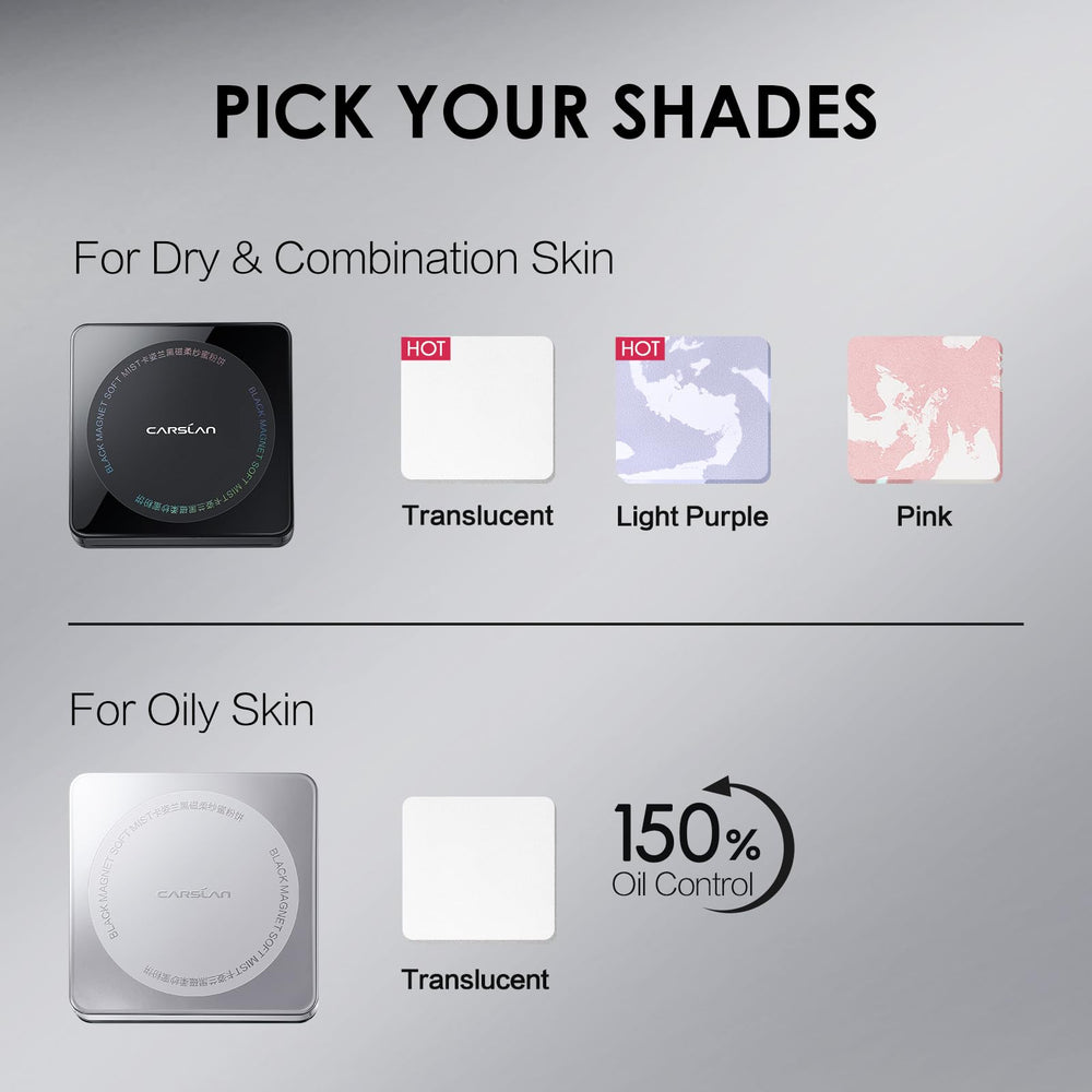 CARSLAN compact includes a mirror and puff for on-the-go touch-ups.