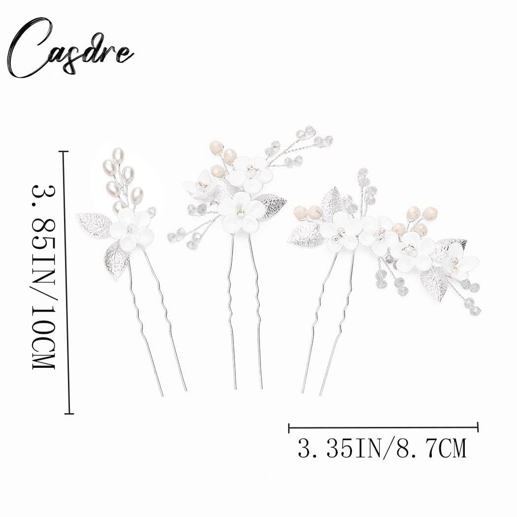 Casdre ensemble épingles cheveux mariage fleurs perles cristal argenté.