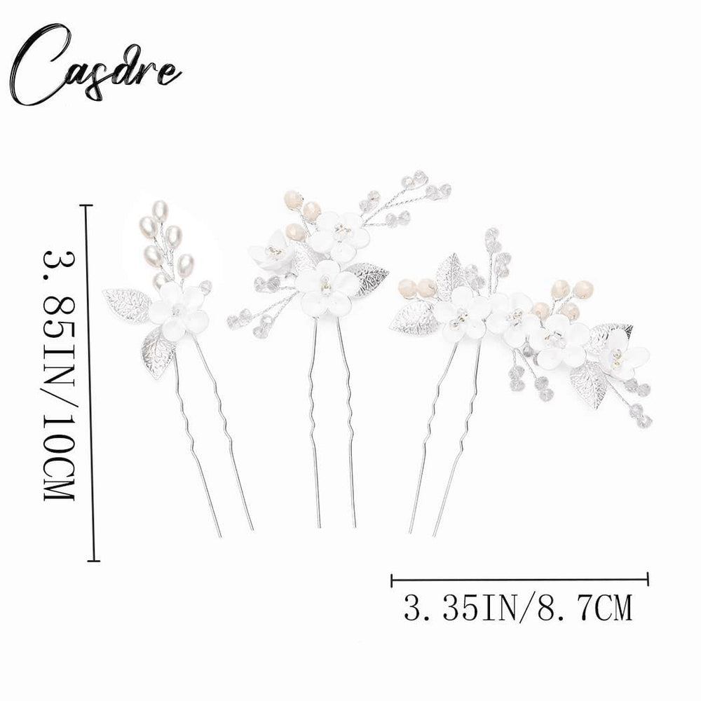 Casdre ensemble épingles cheveux mariage fleurs perles cristal argenté.