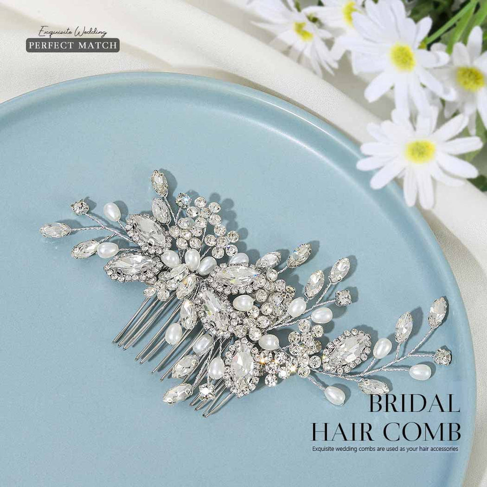 Casdre peigne mariée cristal-perles vue rapprochée montrant les strass