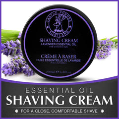 Castle Forbes Crème de rasage lavande – mousse onctueuse prête à protéger la peau.