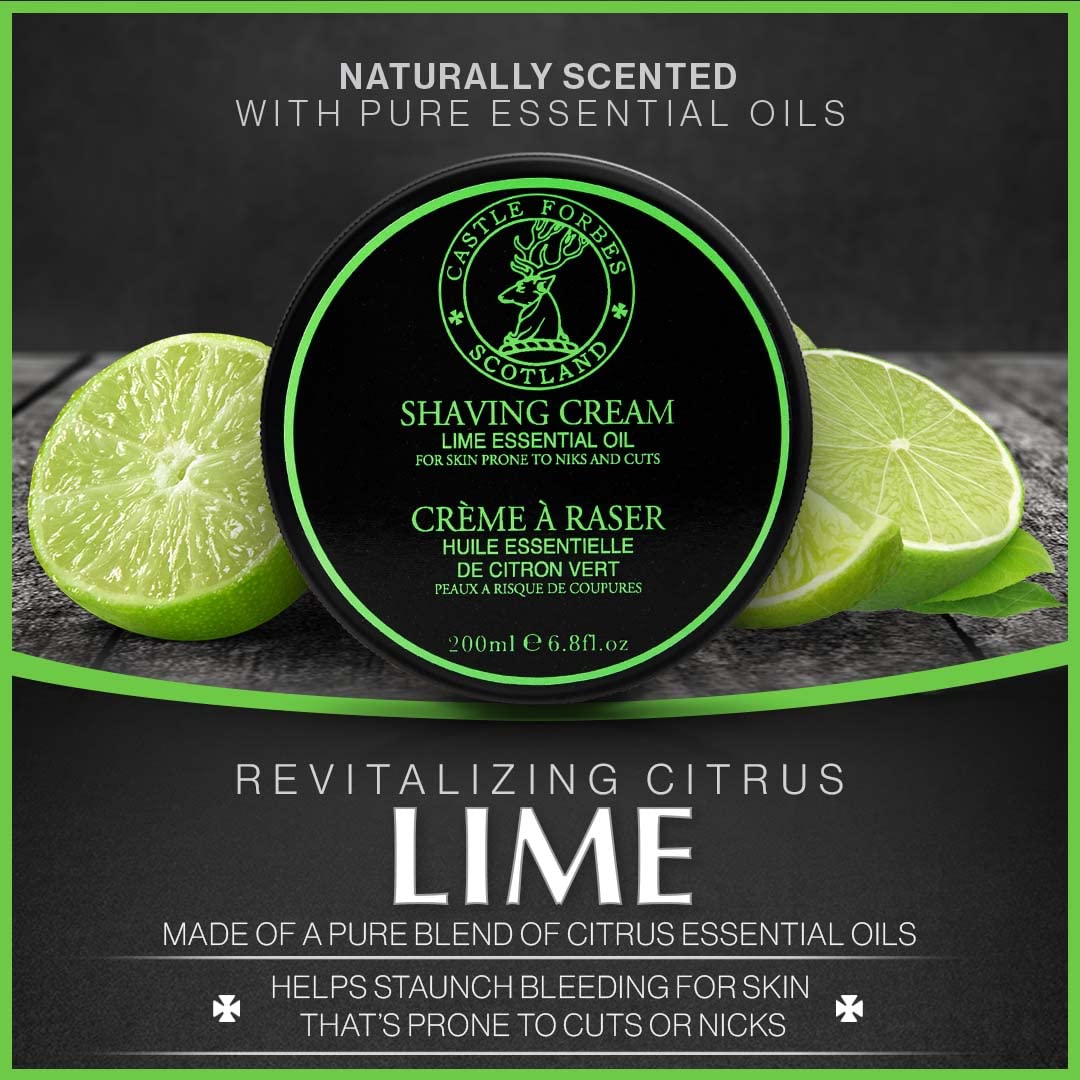Castle Forbes Crème de rasage lime usage quotidien: rituel simple et luxueux.