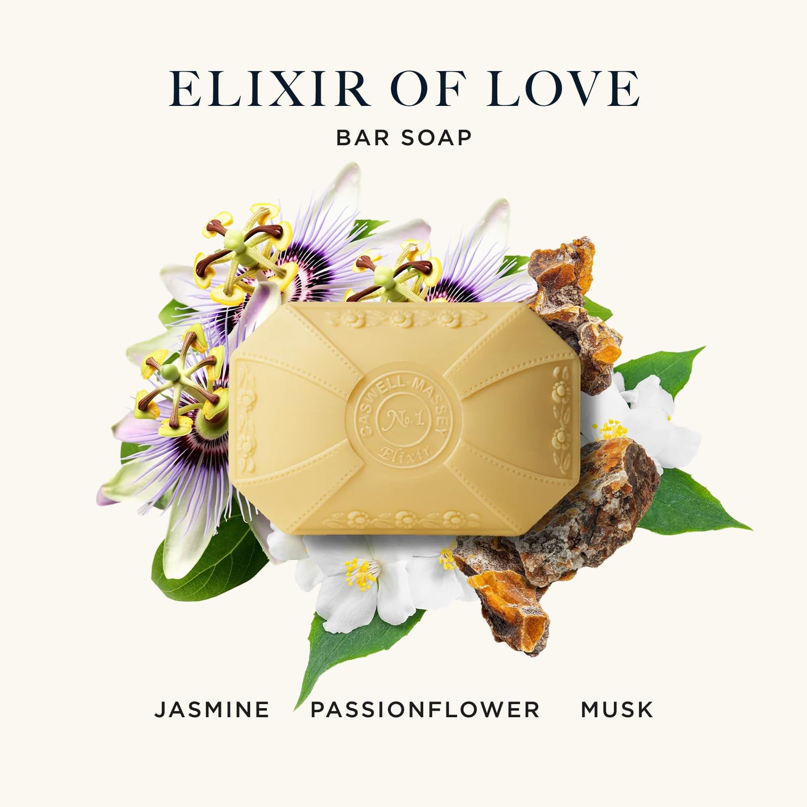 Caswell-Massey Elixir of Love bar soap vintage label detail highlighting heritage.