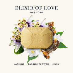 Caswell-Massey Elixir of Love bar soap vintage label detail highlighting heritage.