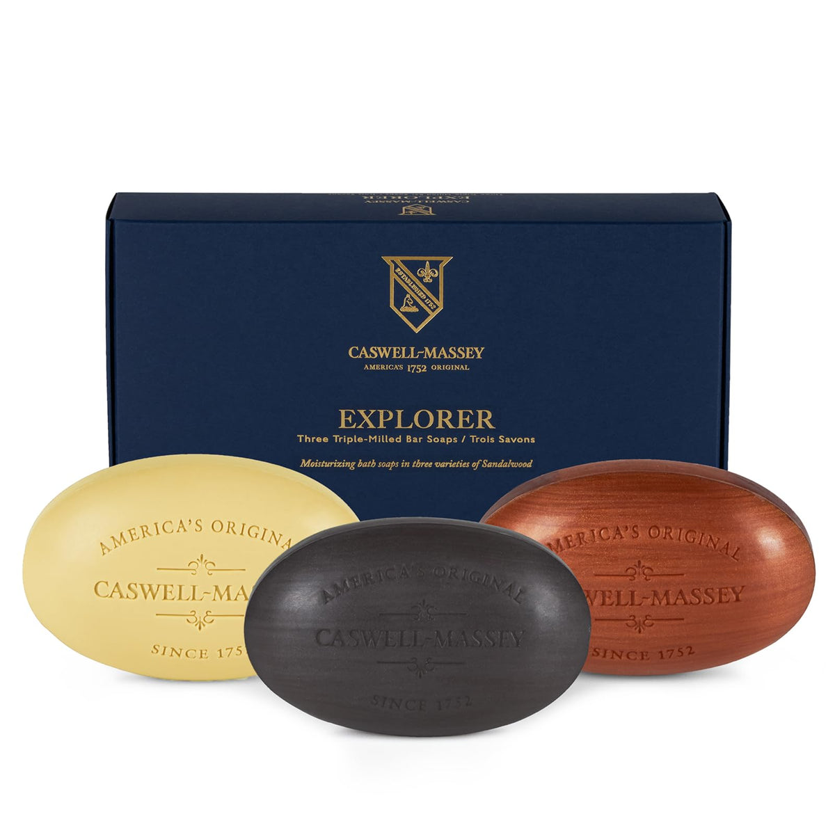 Caswell-Massey ensemble savons Bois-Grain et Santal pour homme, hydratation durable.