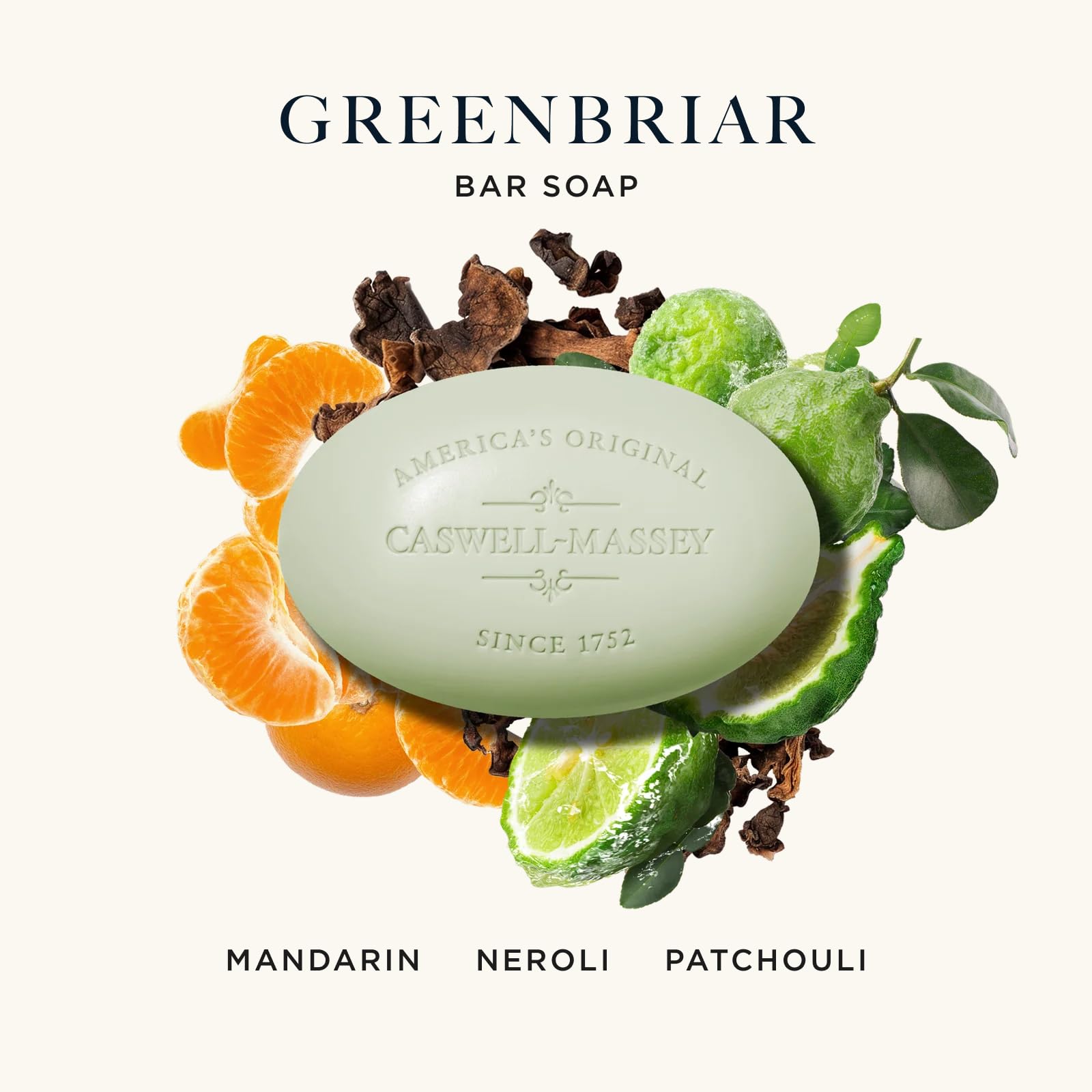 Caswell-Massey Greenbriar: parfum vétiver-mandarine-sauge, senteur masculine et raffinée.