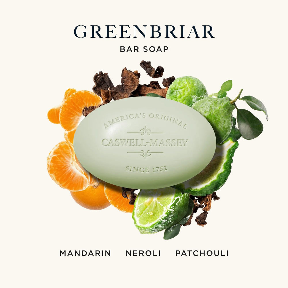 Caswell-Massey Greenbriar: parfum vétiver-mandarine-sauge, senteur masculine et raffinée.