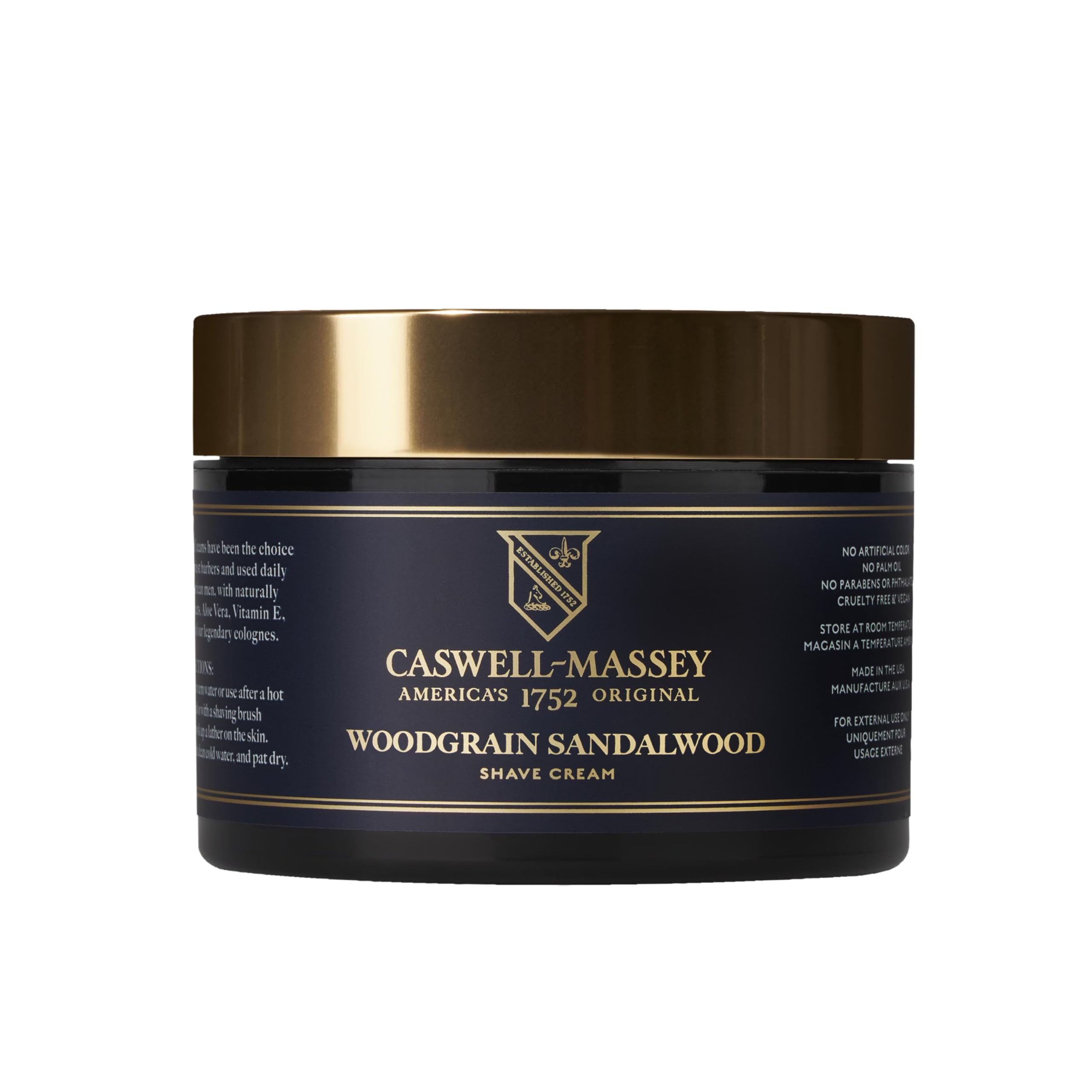 Caswell-Massey Heritage Woodgrain Sandalwood : bouteille élégante pour un rasage précis et confortable.
