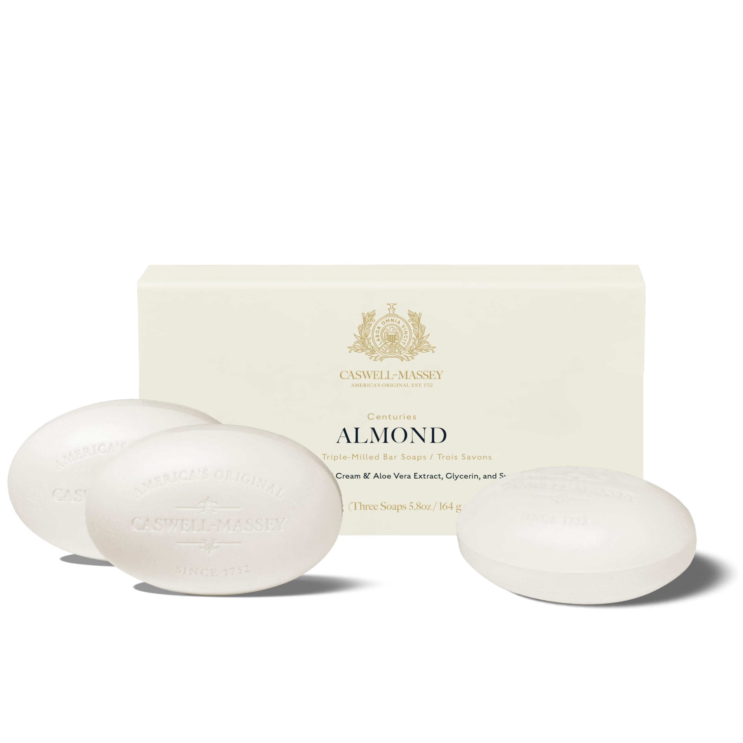 Caswell-Massey Savon Almond ensemble 3 barres, hydratation douce après chaque lavage