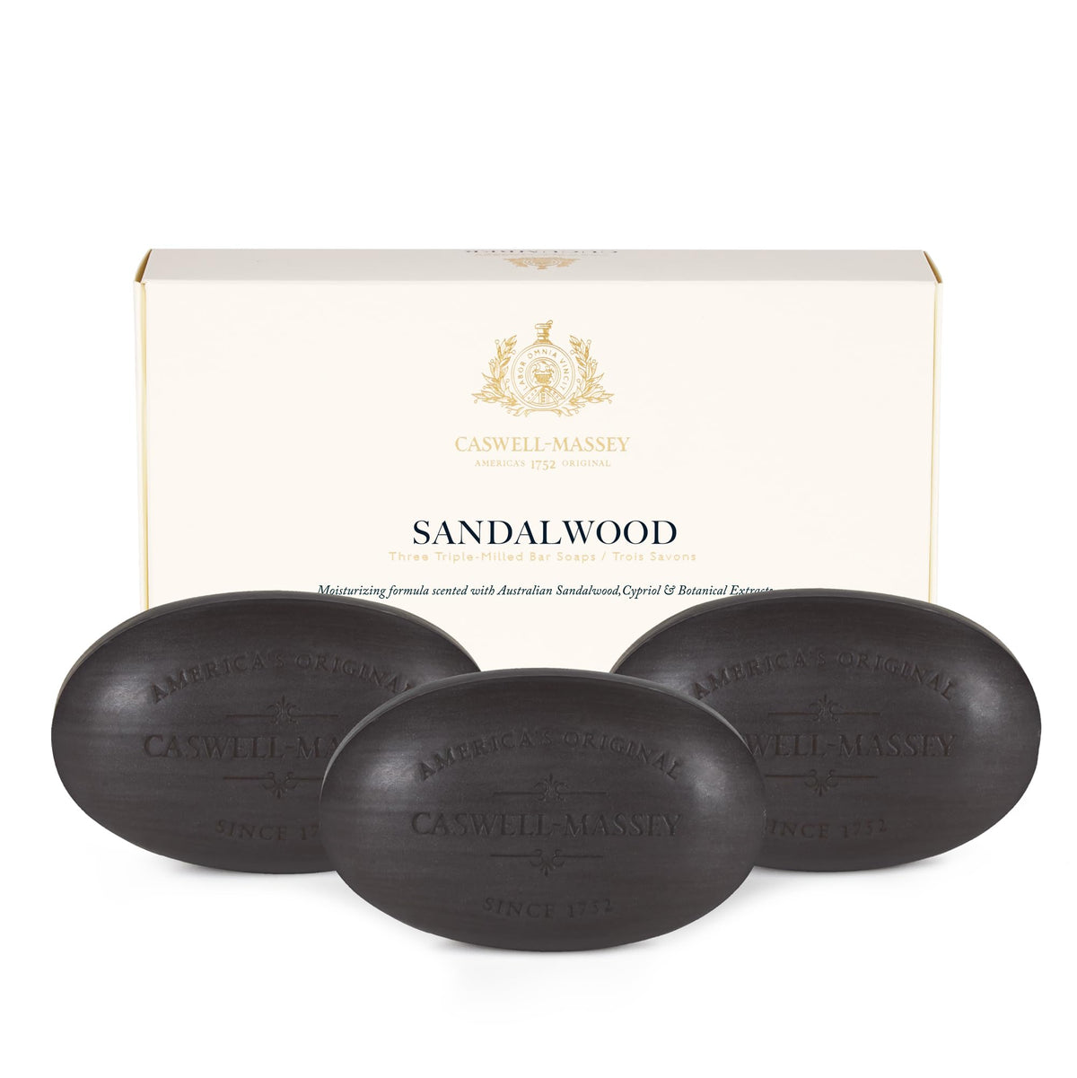 Caswell-Massey Savon Santal, coffret 3x5 oz, parfum enveloppant et hydratant.