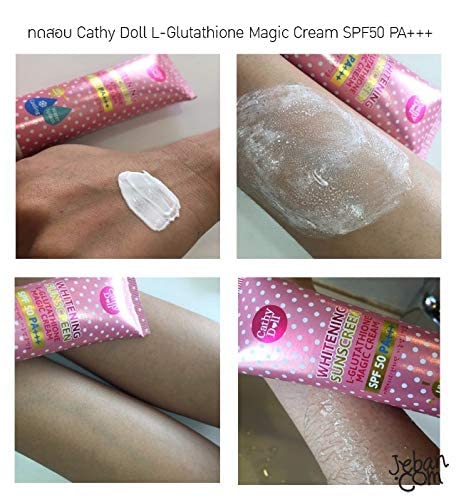 Protection SPF 50 PA++ avec Cathy Doll L-Glutathione, pour exposition solaire.