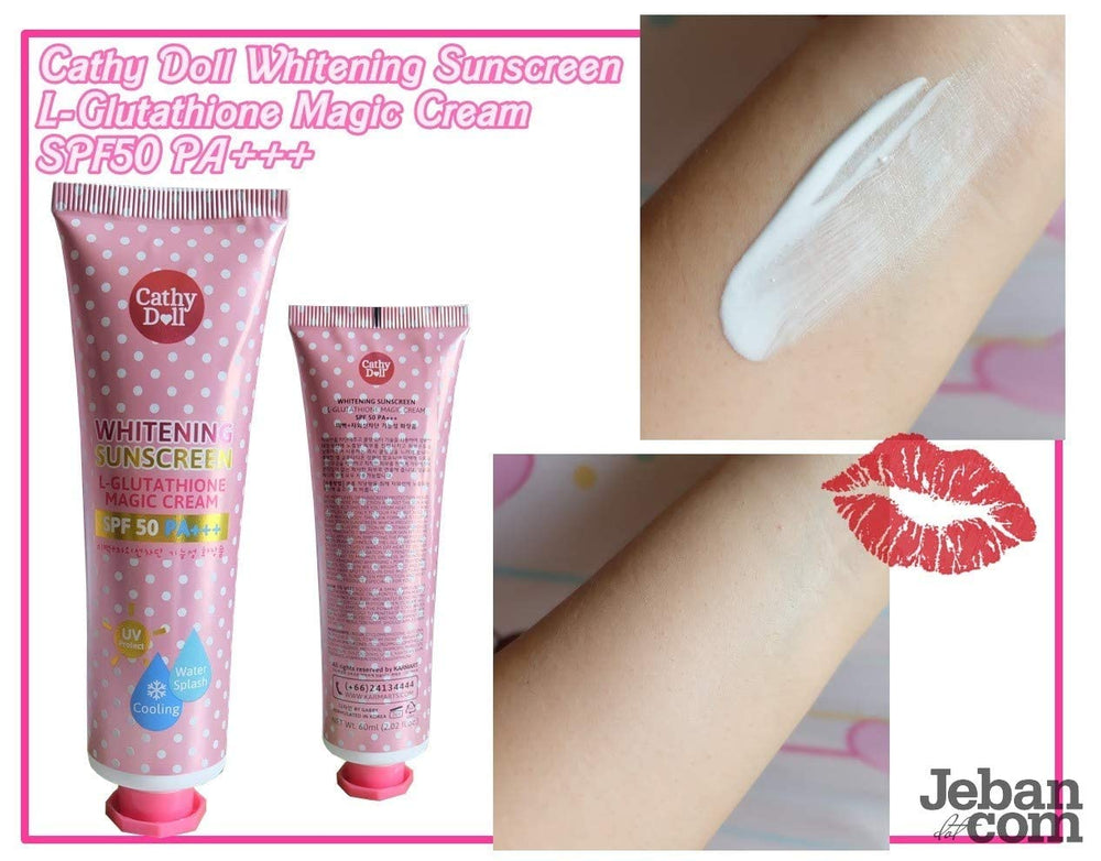 Application visage et corps avec Cathy Doll L-Glutathione, teint uniforme.