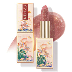 Catkin baume lèvres teinte Destiny rouge vin avec paillettes, hydratation et éclat personnalisés.