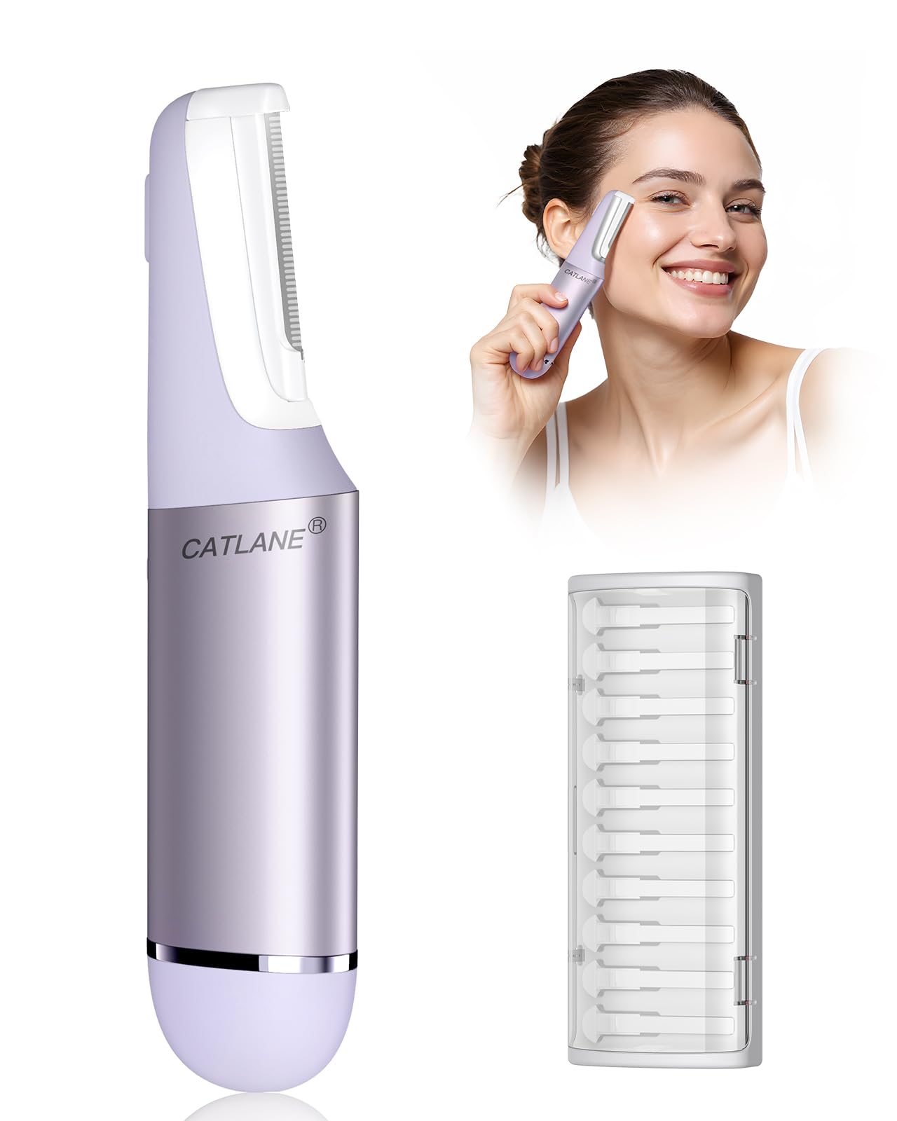 CATLANE Dermaplane pour femme en action, exfoliation sonique pour peau lisse.