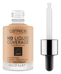 Catrice HD Liquid Coverage: bouteille pipette, application précise et couvrance naturelle.