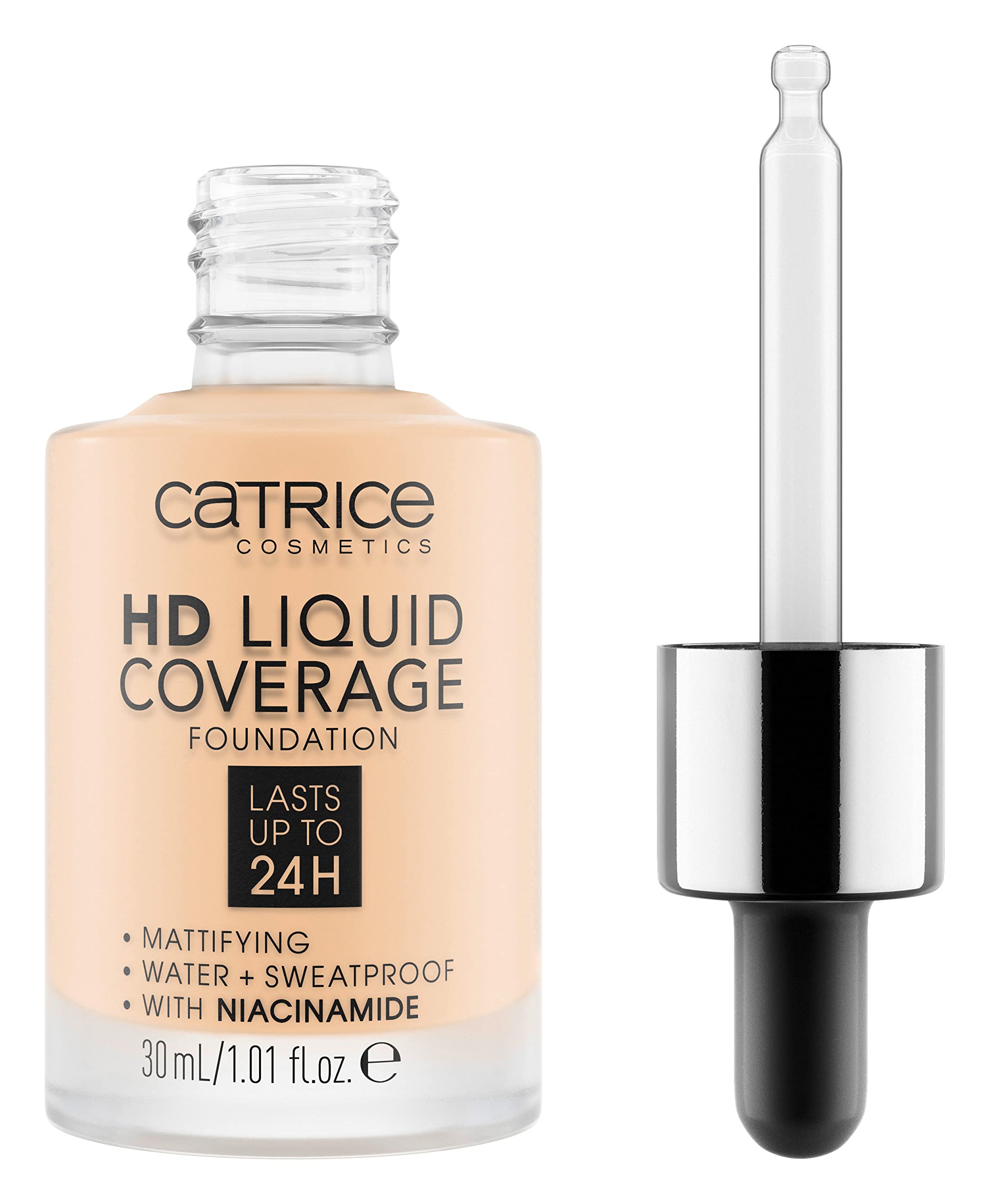 Catrice HD Liquid Coverage avec pipette doseuse, couvrance modulable.
