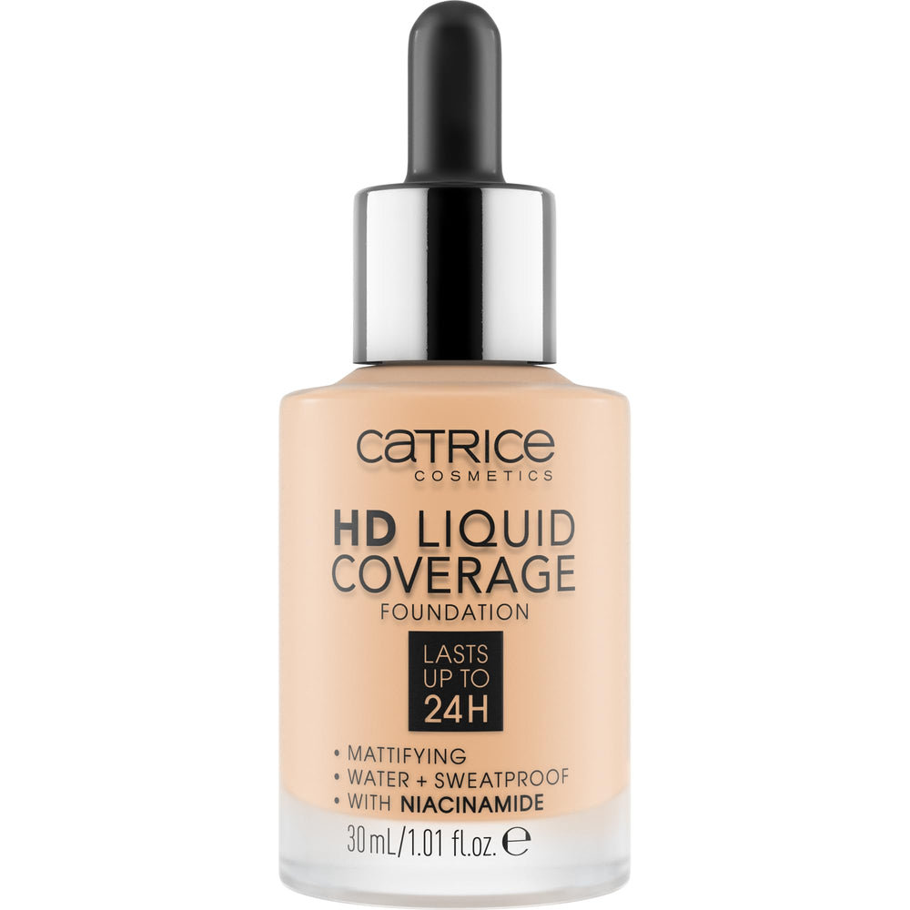 Catrice HD Liquid Coverage swatch teinte Ivory Beige montrant la couvrance naturelle.