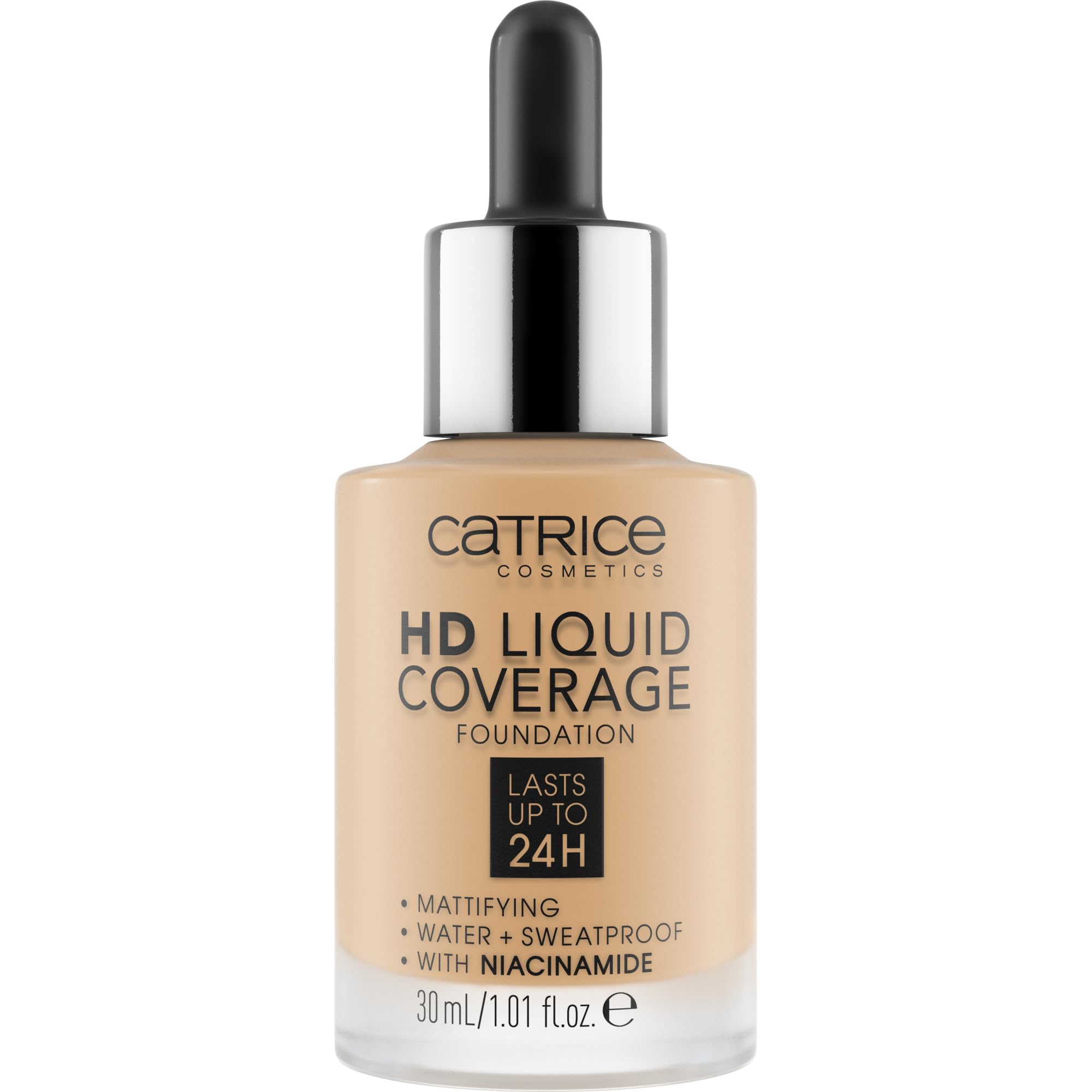 Catrice Teint Liquide HD montrant l’application goutte à goutte pour un effet flouté