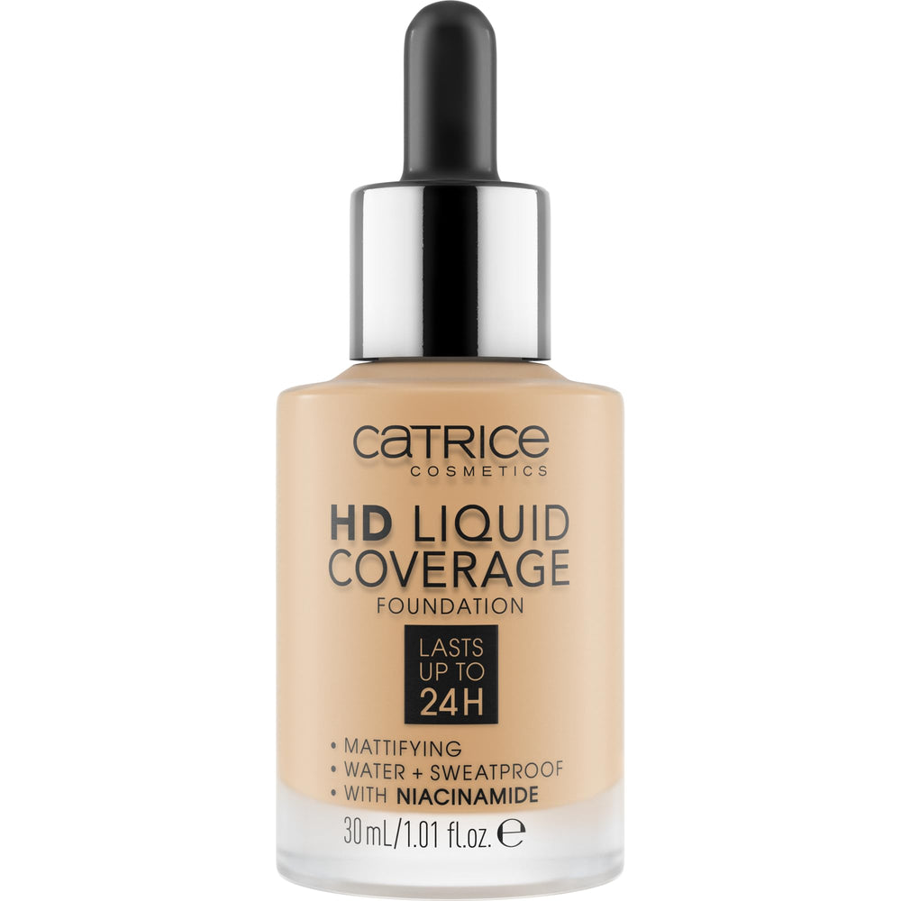 Catrice Teint Liquide HD montrant l’application goutte à goutte pour un effet flouté