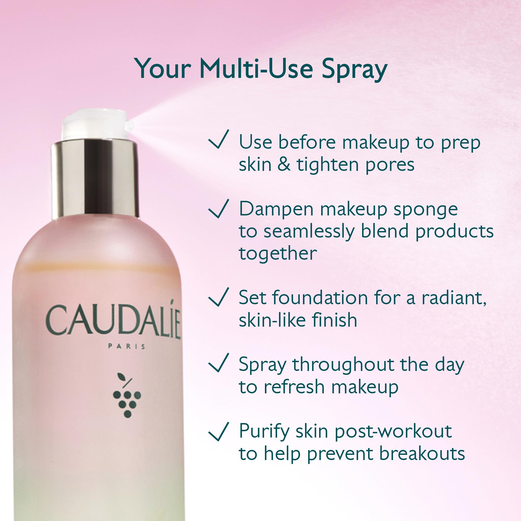 Caudalie Beauty Elixir fixation maquillage, fini doux et durable.