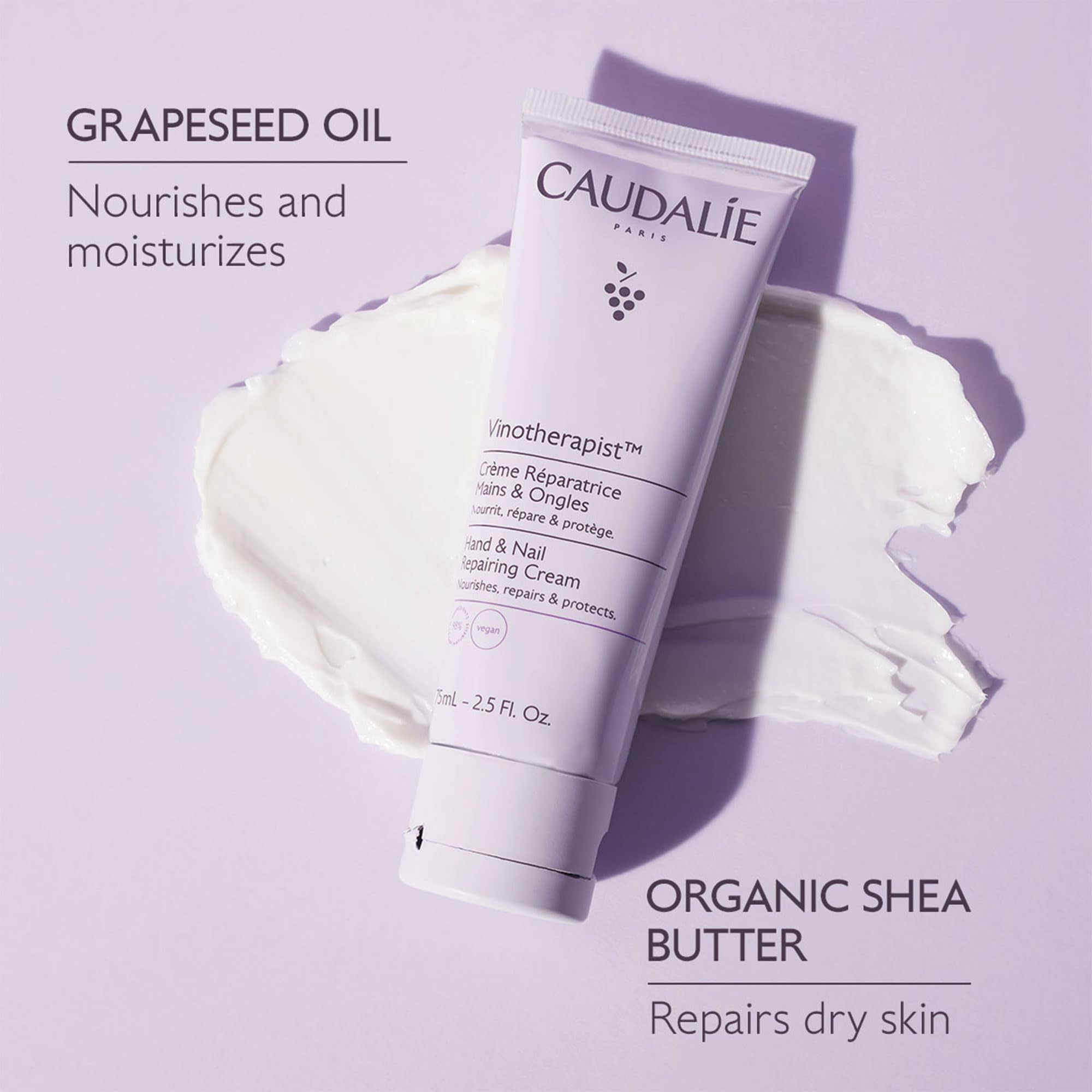 Caudalie Crème Mains: absorption rapide sans résidu gras.