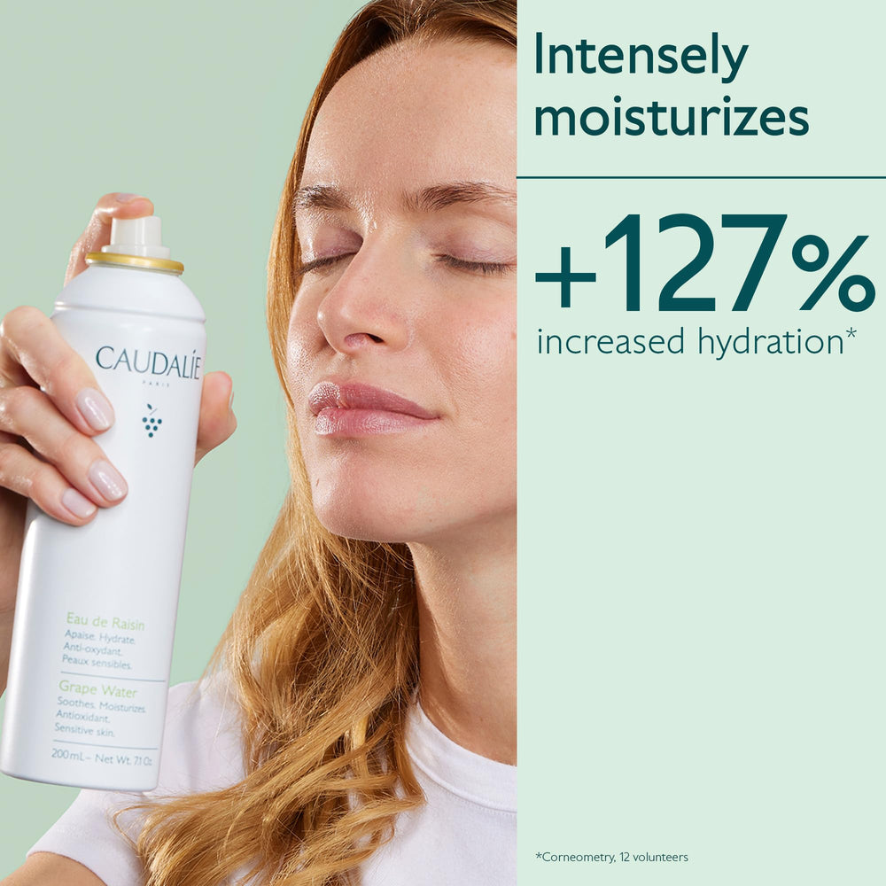 Caudalie brume visage, texture légère et apaisante pour peaux sensibles
