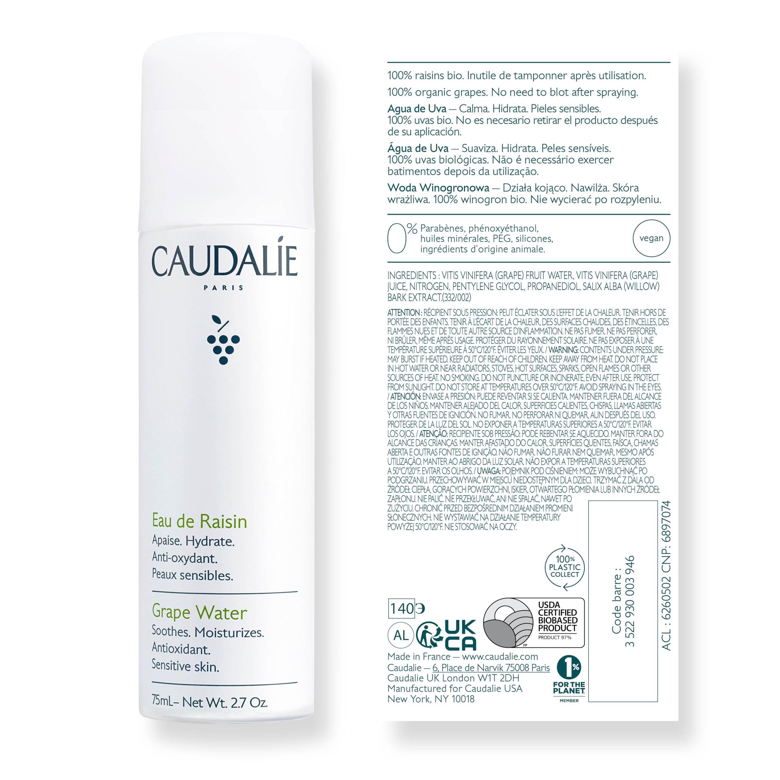 Caudalie brume hydratante, sensation de fraîcheur durable sur la peau
