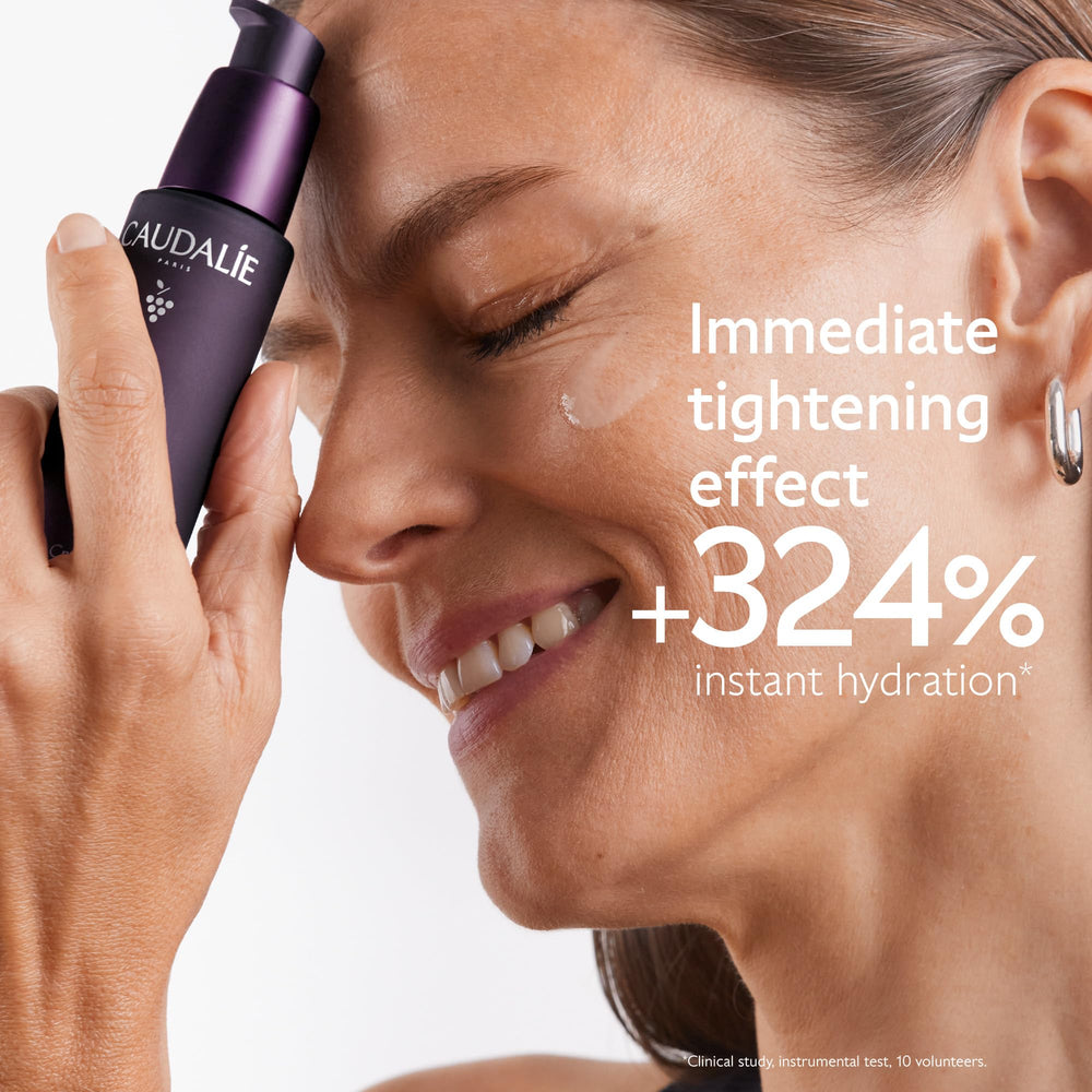 Caudalie Premier Cru Sérum, étiquette luxueuse évoquant un soin premium quotidien