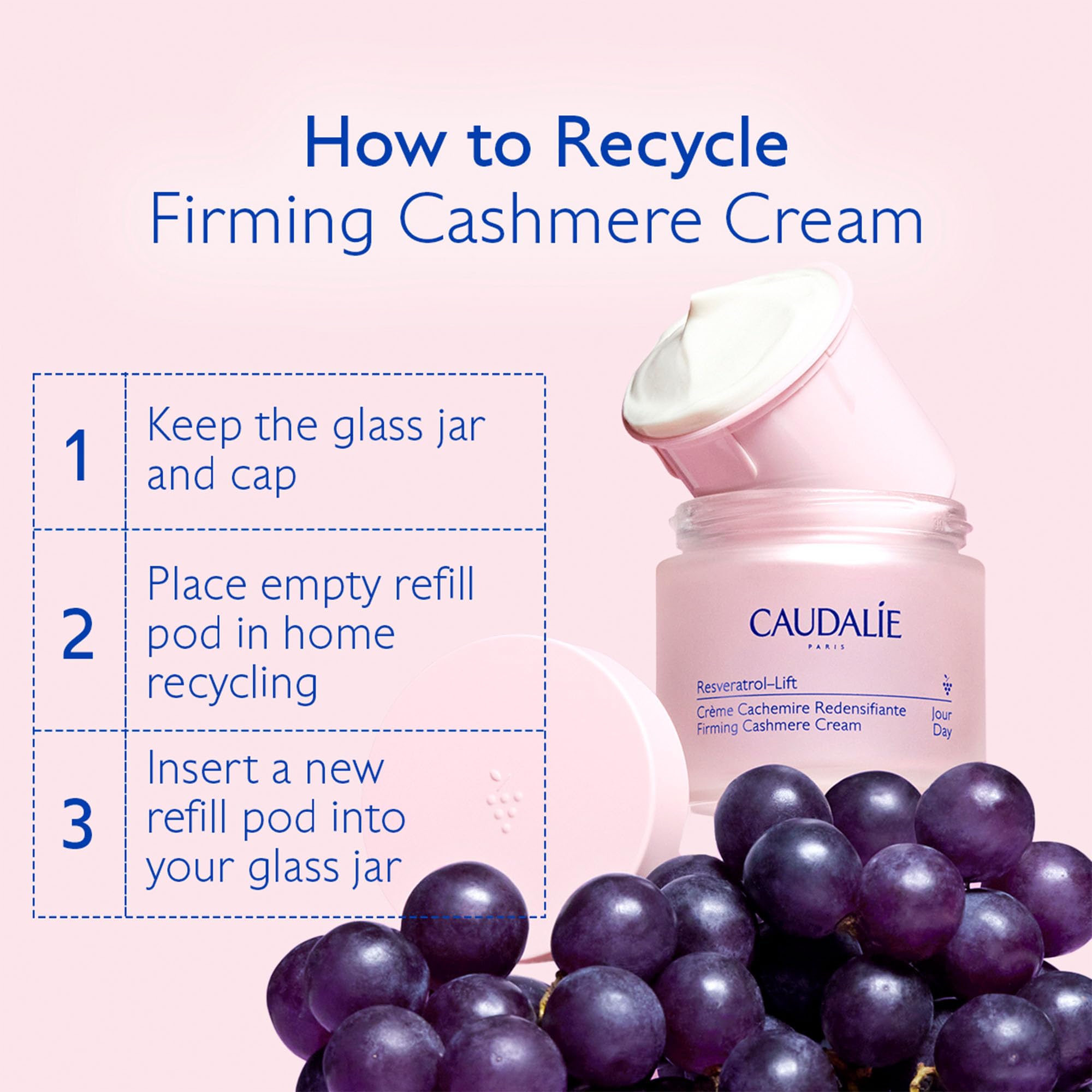 Caudalie Resveratrol-Lift Crème, emballage éco-responsable et recharge simple.