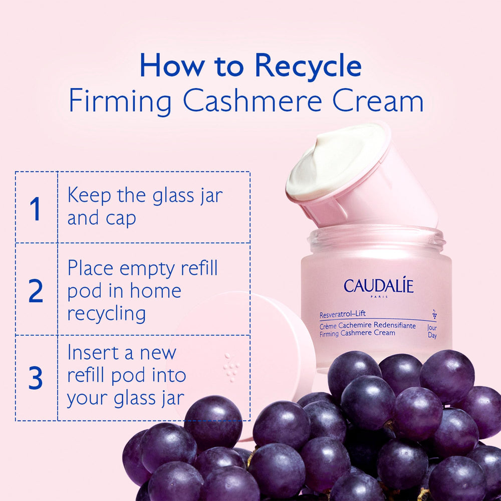 Caudalie Resveratrol-Lift Crème, emballage éco-responsable et recharge simple.