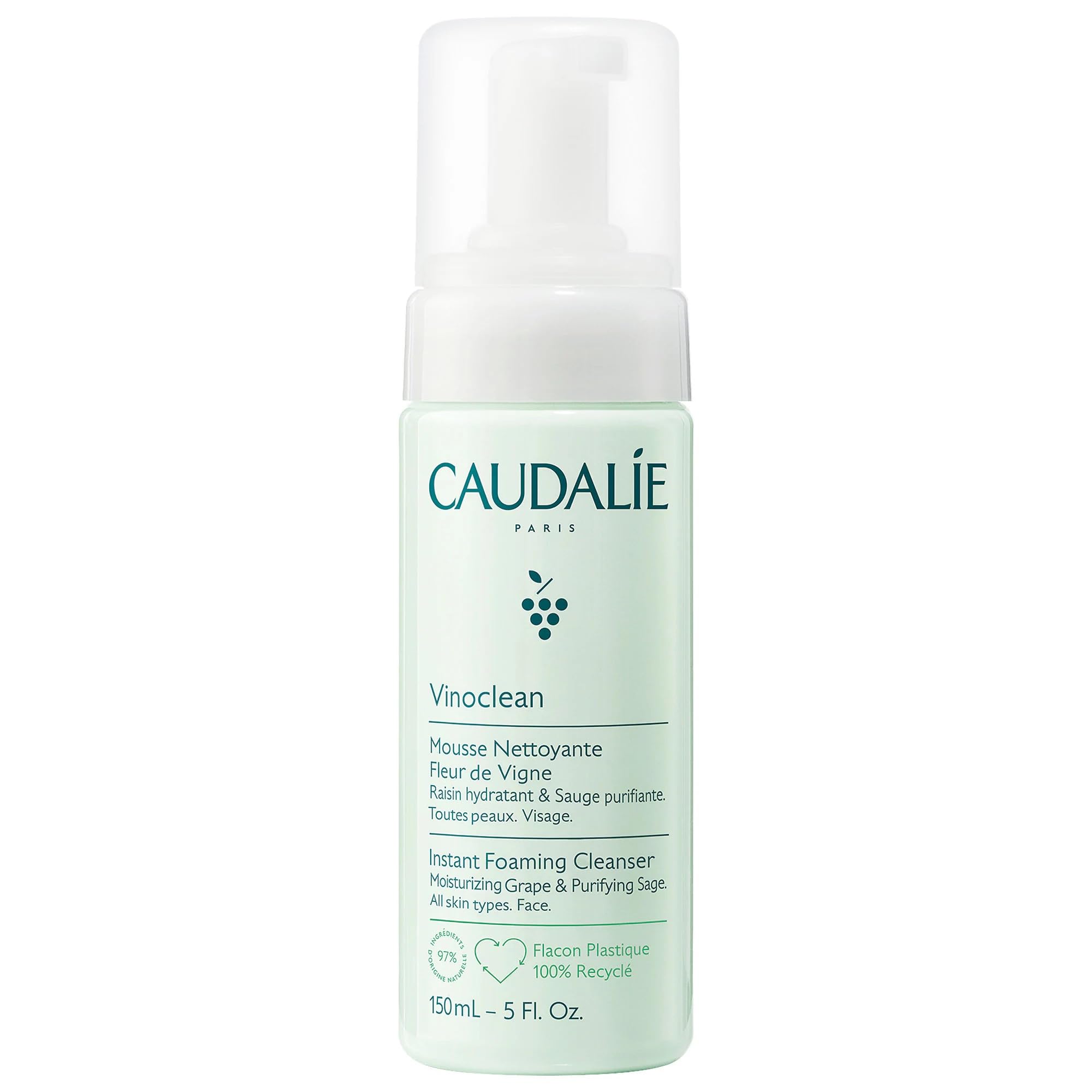 Caudalie Vinoclean avec mousse douce sur peau propre et nette