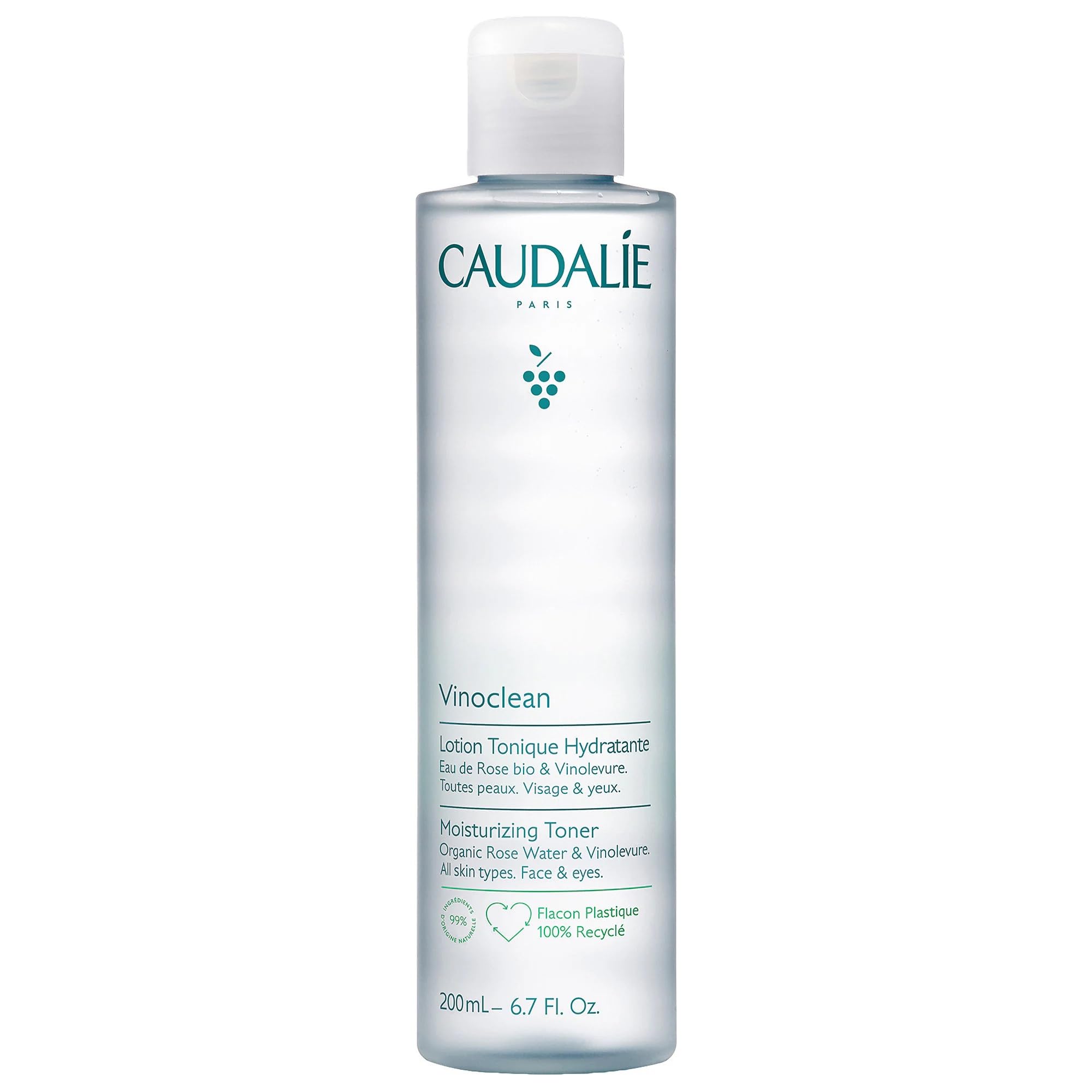 Caudalie Vinoclean tonique hydratant, bouteille élégante prête pour la routine.