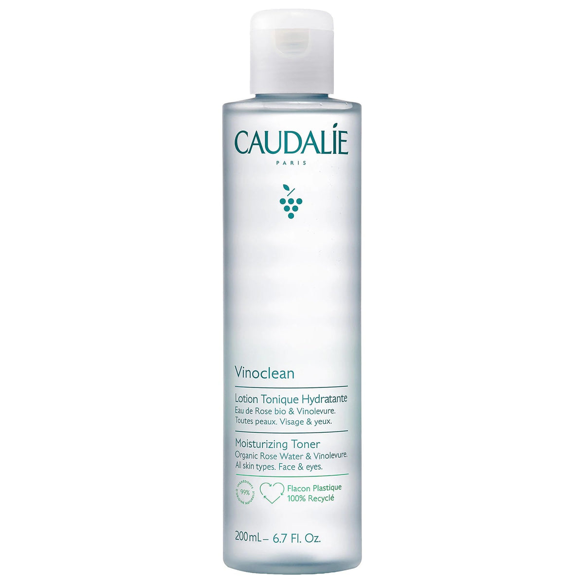 Caudalie Vinoclean tonique hydratant, bouteille élégante prête pour la routine.