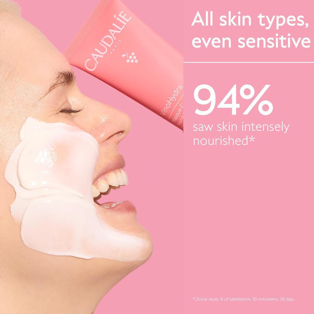 Caudalie VinoHydra masque, application-10-min: routine rapide pour peau déshydratée.