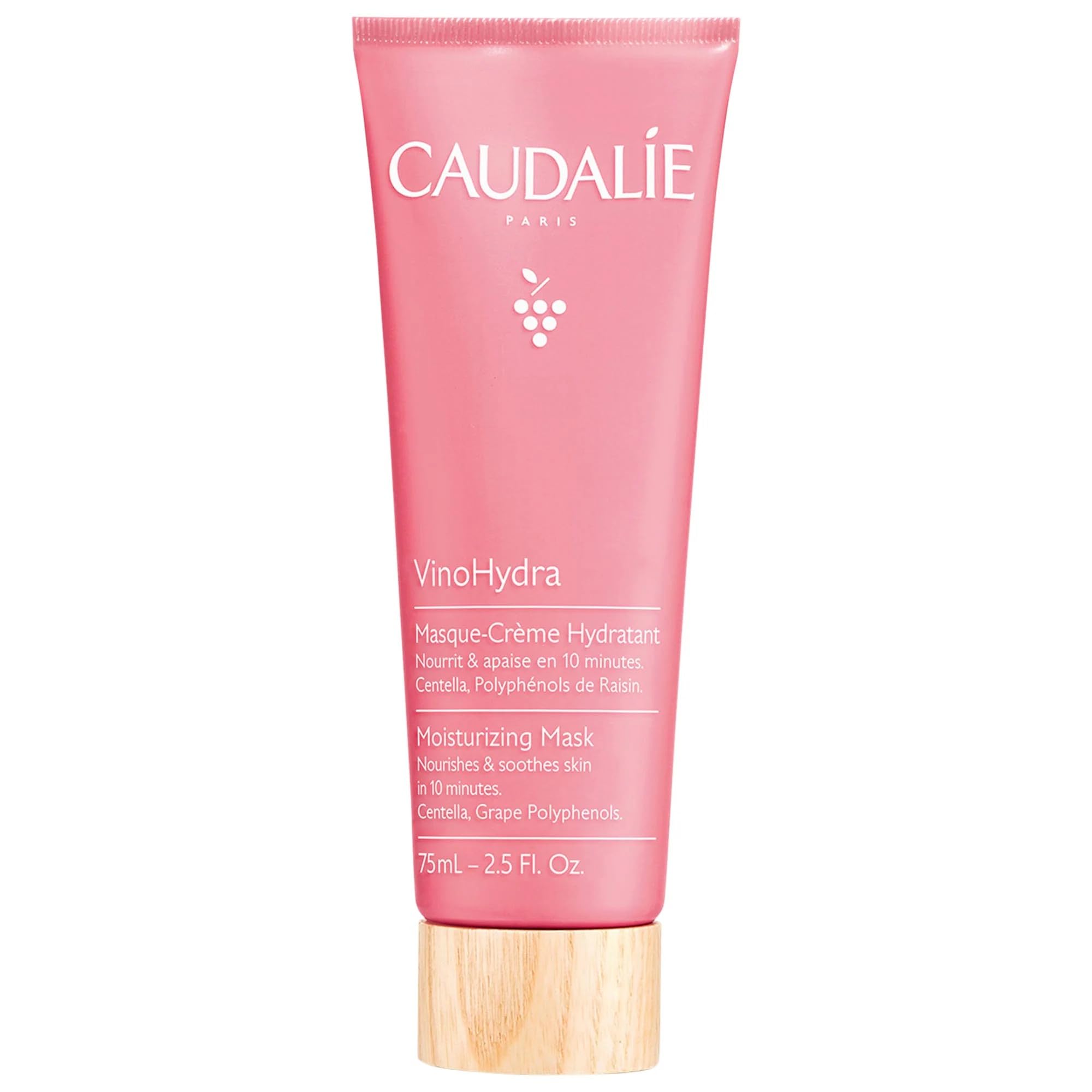 Caudalie VinoHydra masque, bouteille: hydratation rapide pour peau sèche et sensible.