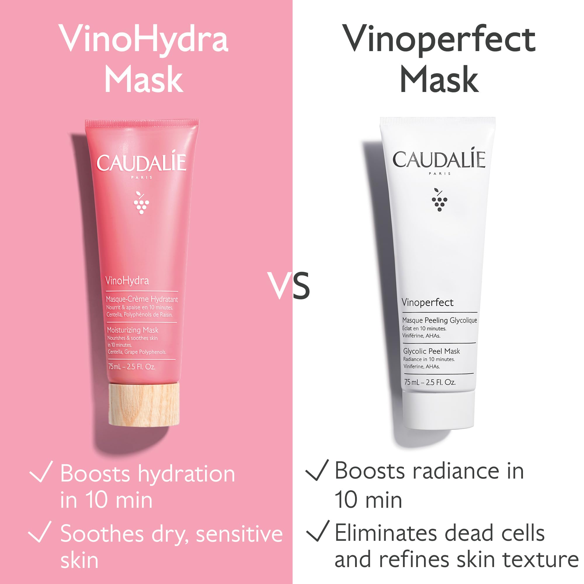 Caudalie VinoHydra masque, résultats-cliniques: soutien hydratation et nourrissage intensif.