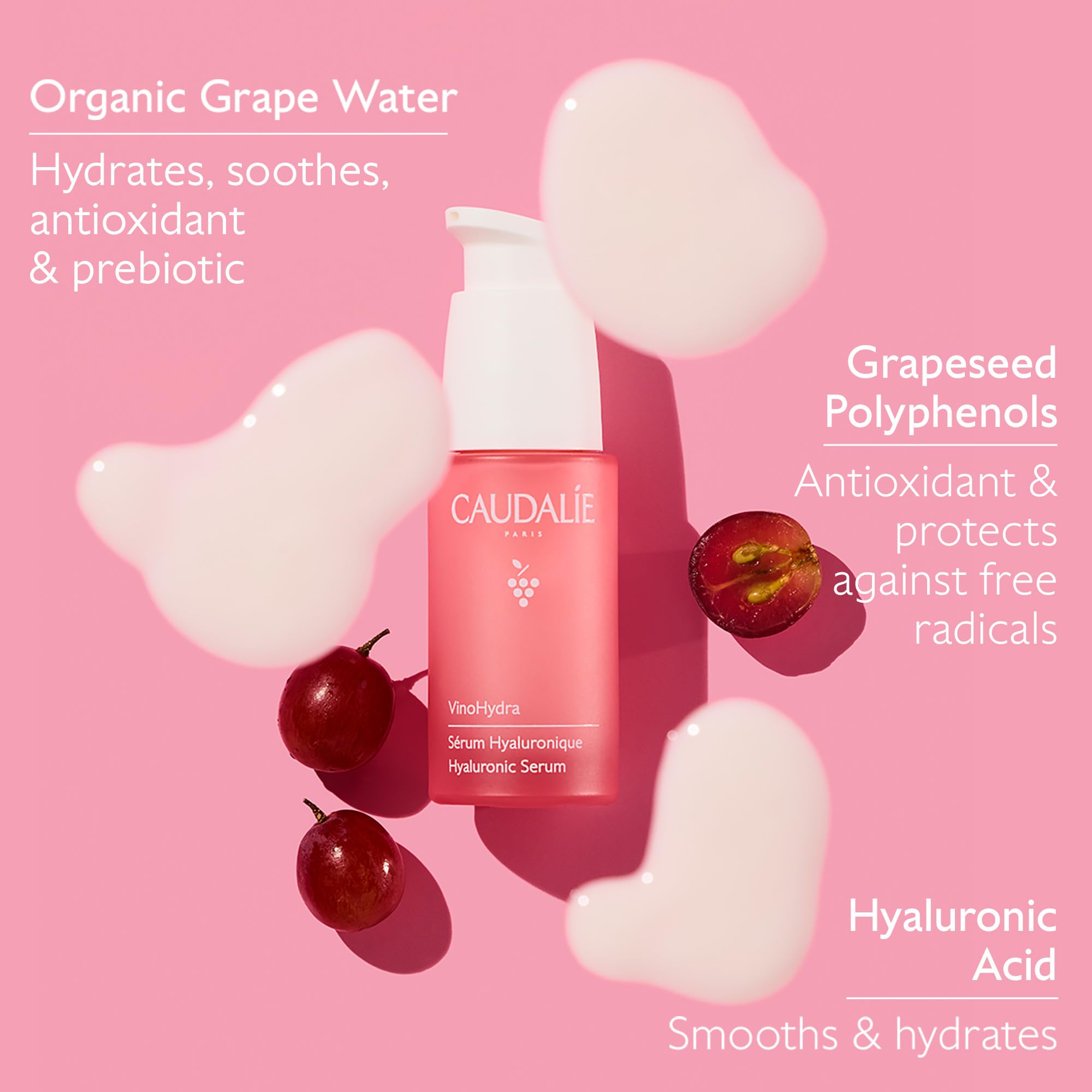 Caudalie VinoHydra Sérum ingrédients: eau de raisin et hyaluronique pour hydrater.