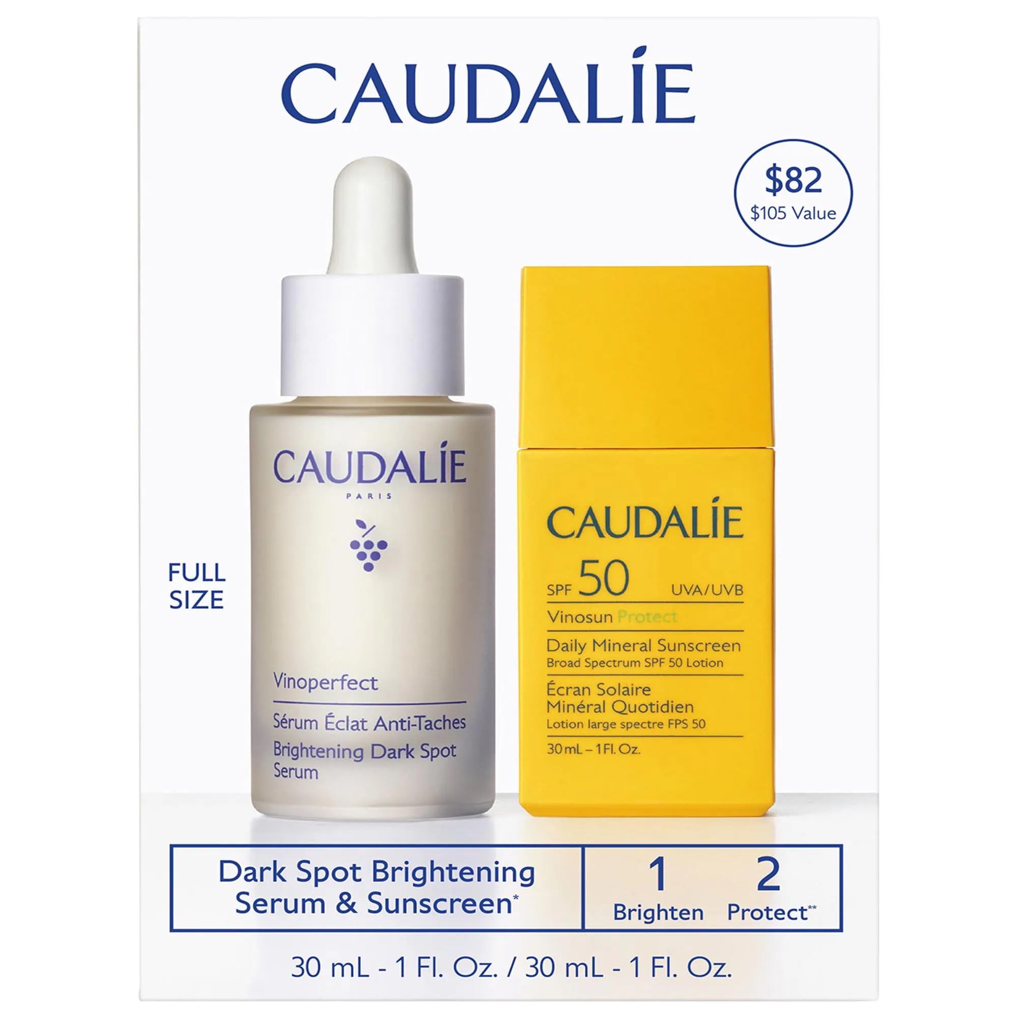 Caudalie Vinoperfect sérum; flacon lumineux éclaircit les taches.