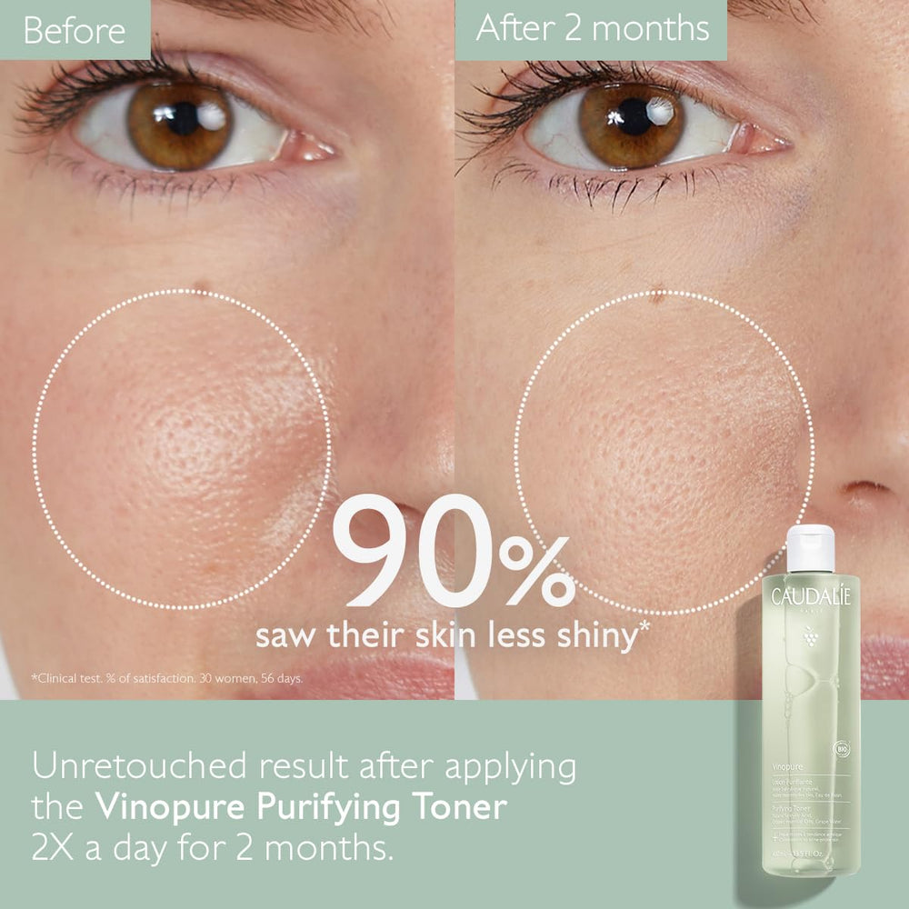 Caudalie Vinopure application sur coton : détox et réduction des brillances.