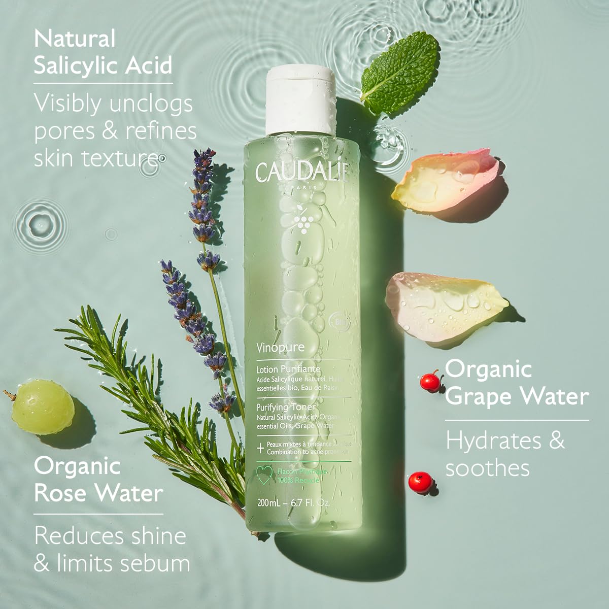 Caudalie Vinopure eau de raisin hydratante : apaise et hydrate sans agresser.