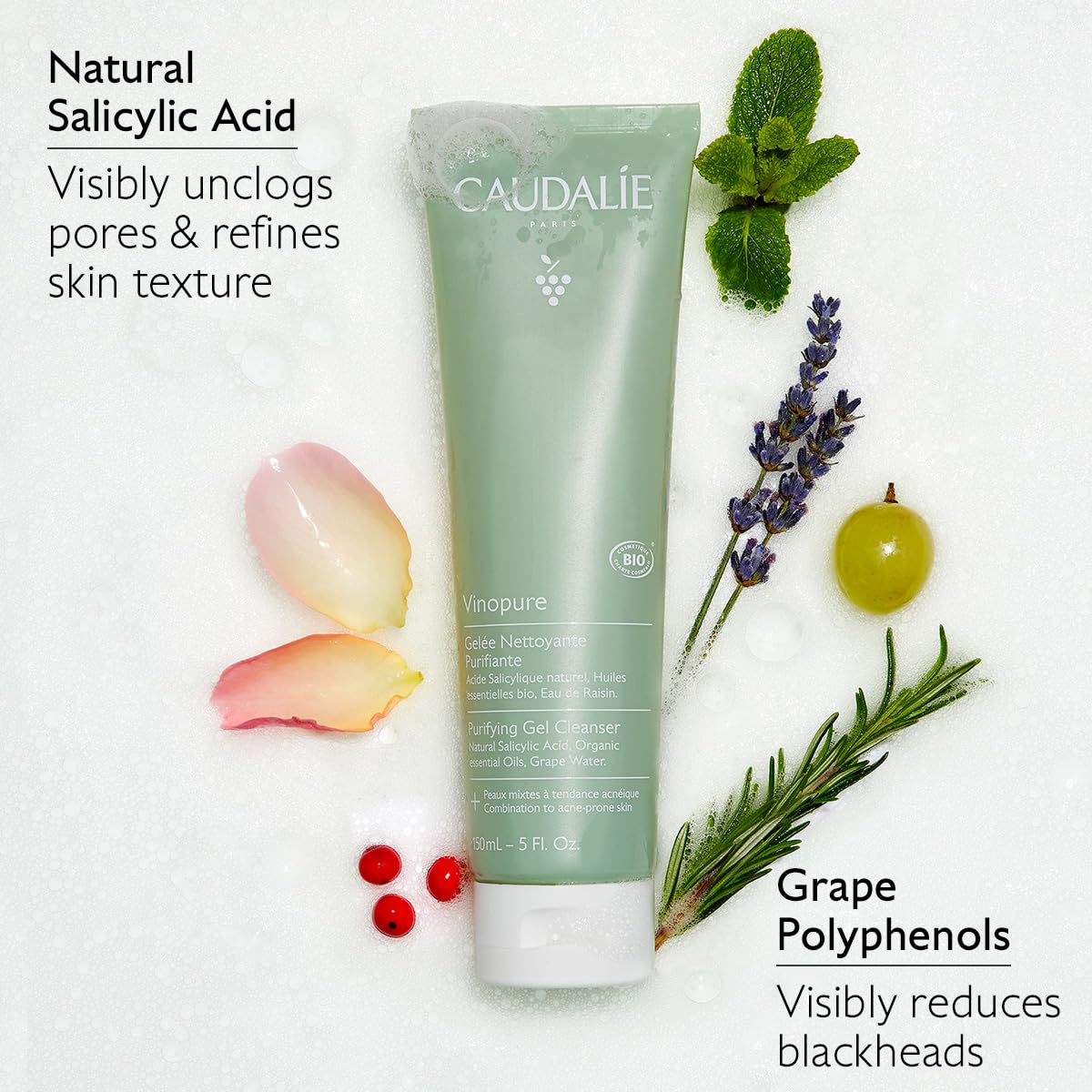 Caudalie Vinopure : polyphénols de raisin apportant antioxydants et fraîcheur