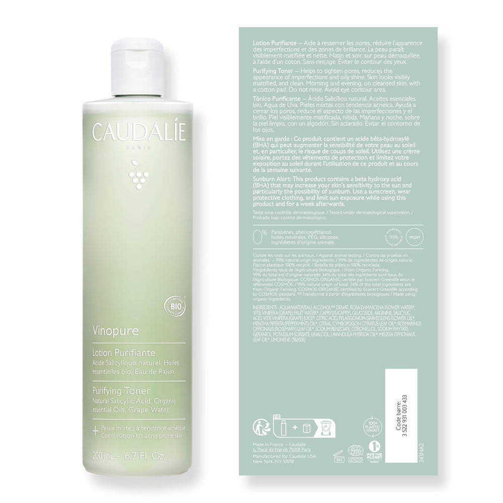 Caudalie Vinopure résultats visibles : pores plus nets et teint homogène.