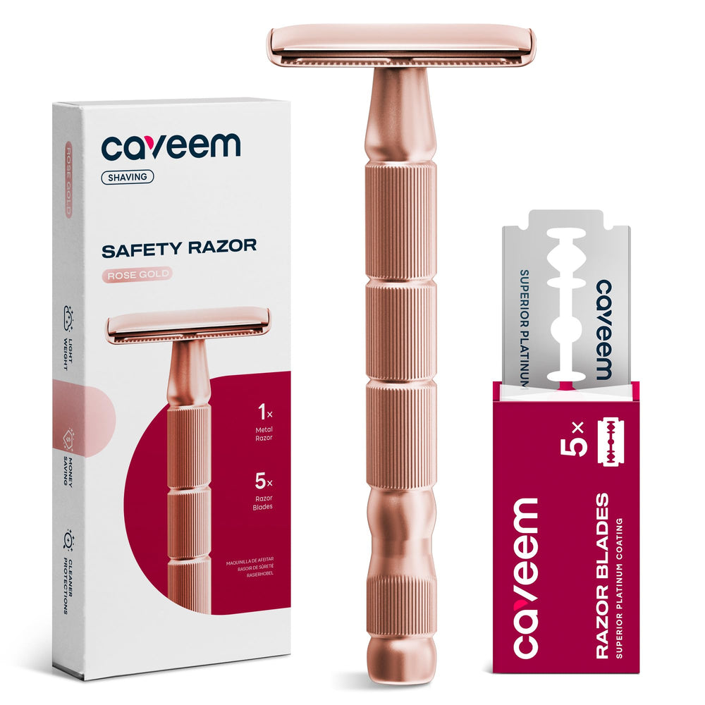 Rasoir Caveem Rose Gold: sécurité double-tranchant pour un rasage précis.