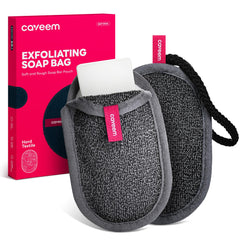 CAVEEM sac à savon exfoliant rugueux montre une texture abrasive pour exfolier en douceur