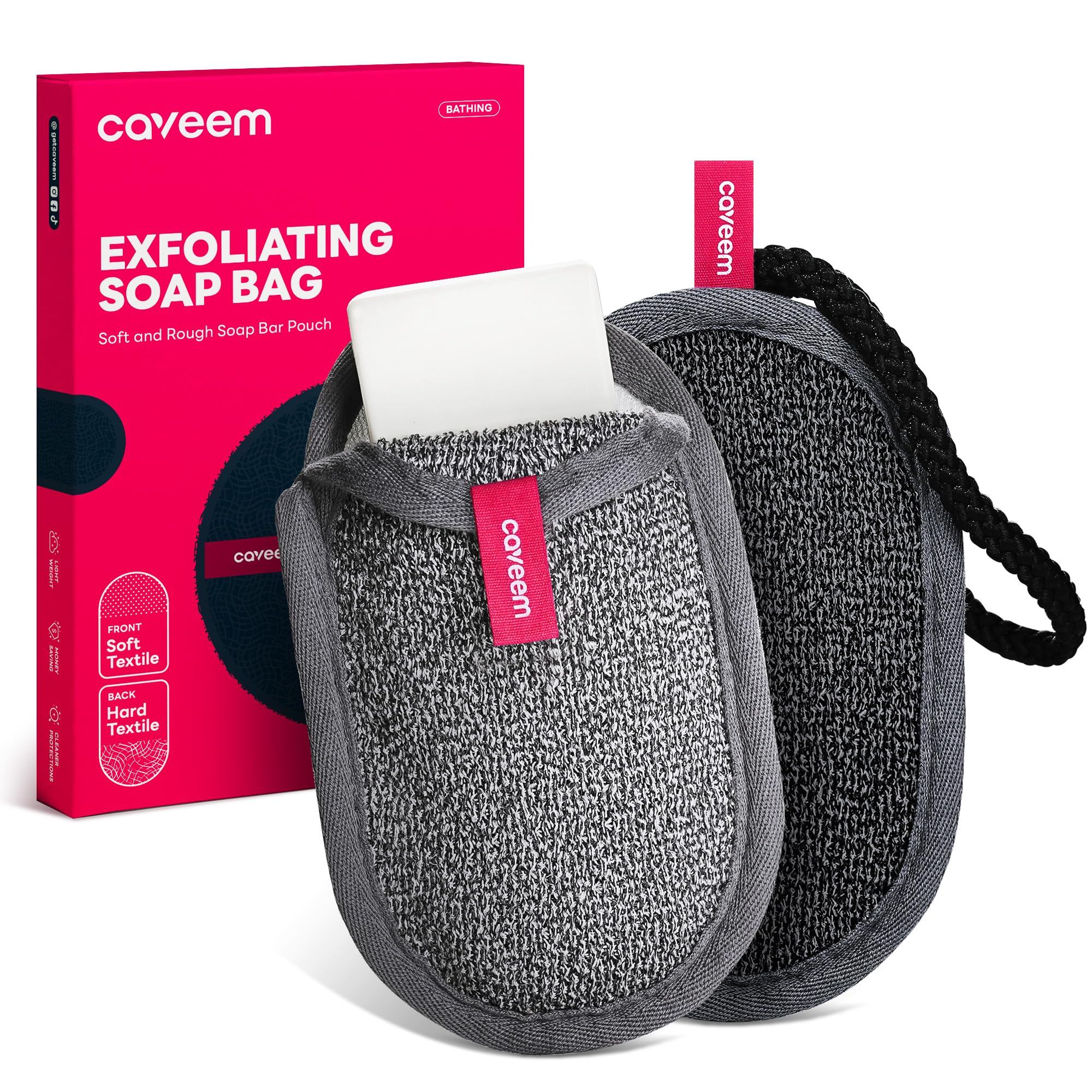 CAVEEM sac à savon avec face douce pour exfolier le visage en douceur