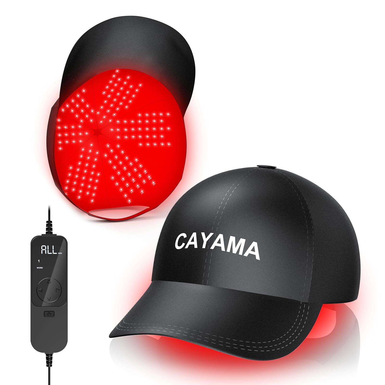 Casque Cayama lumière rouge sur les cheveux pour une couverture complète.